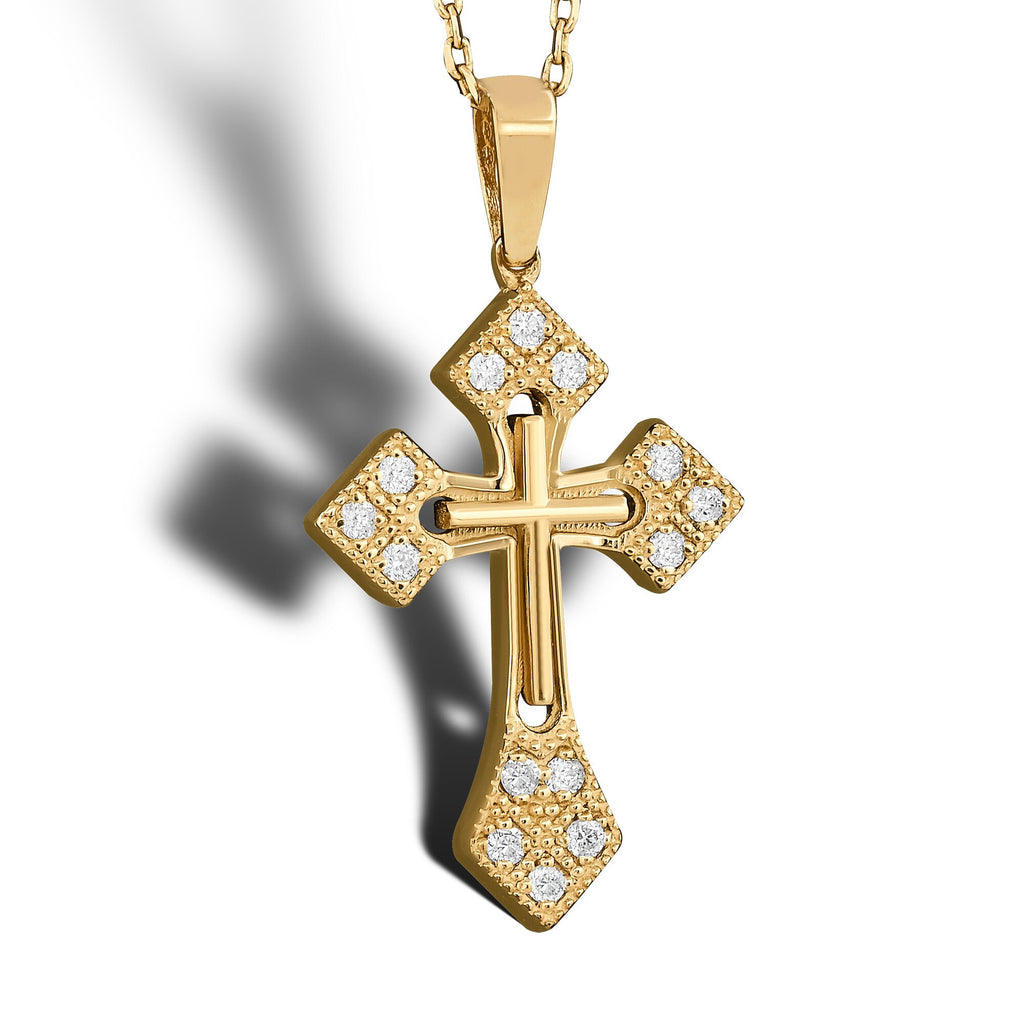 14K Gold Diamond Cross Necklace – Araviel