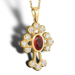 14K Gold Ruby & Diamond Cross Necklace – Ruviel