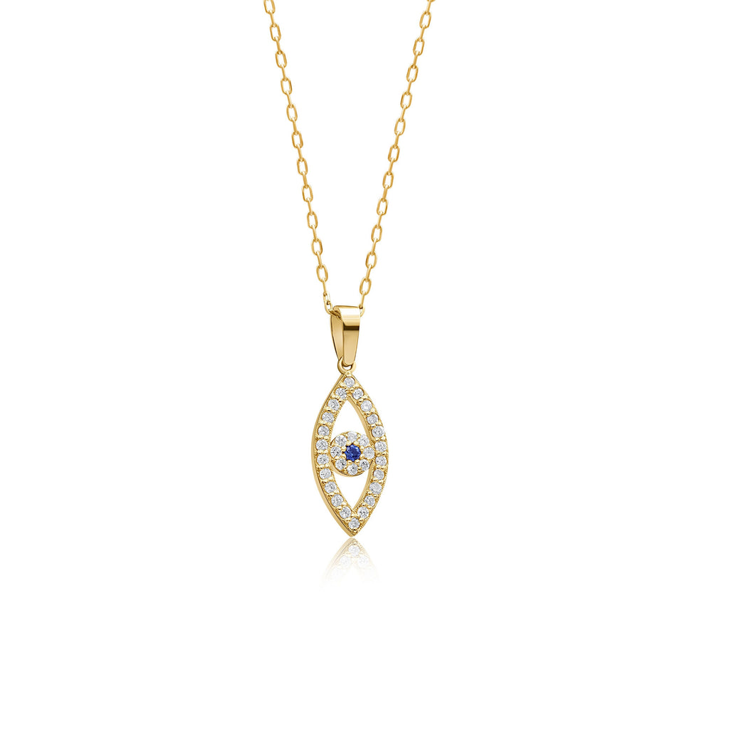 14K Gold Sapphire Vertical Evil Eye Necklace – Nazar