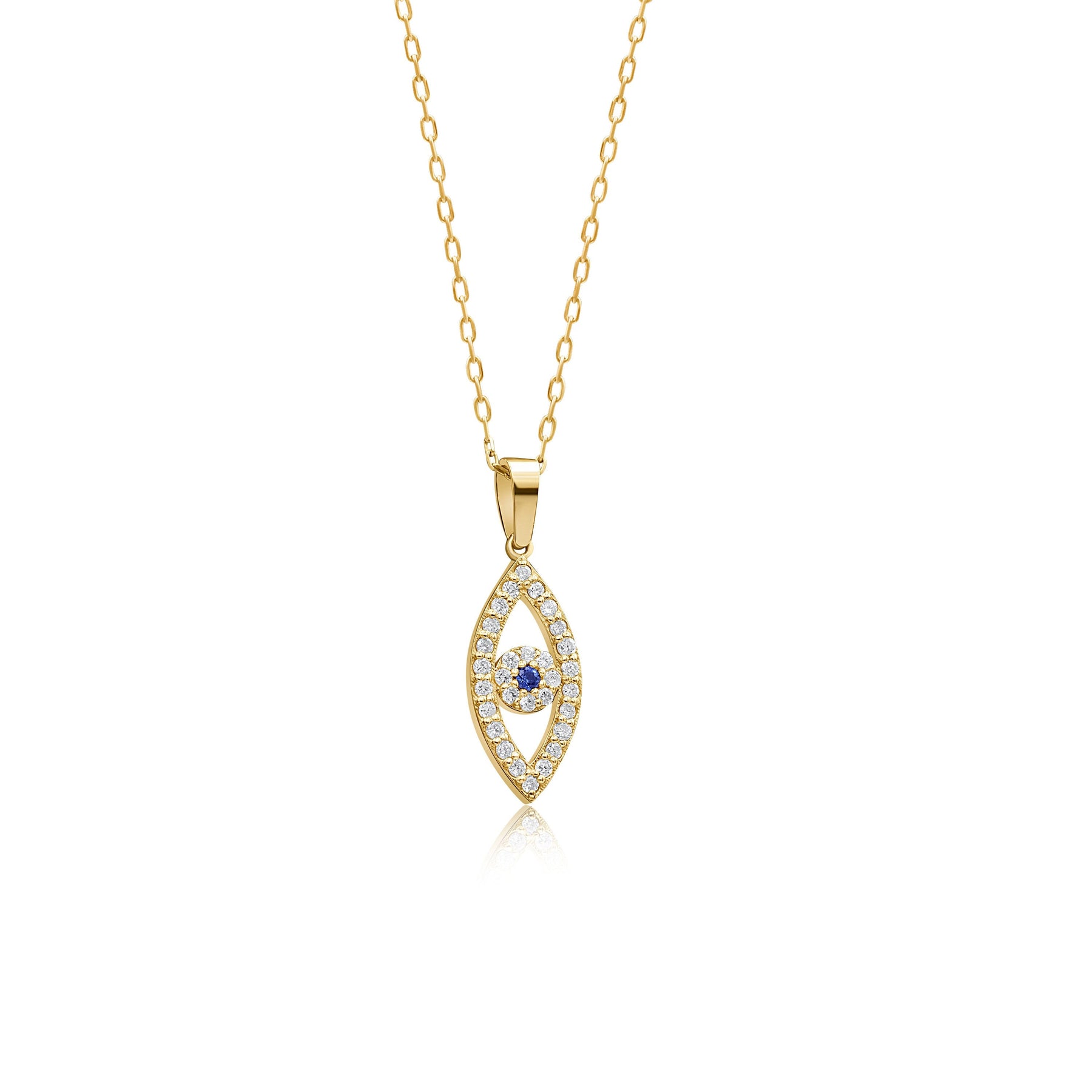 14K Gold Sapphire Vertical Evil Eye Necklace – Nazar