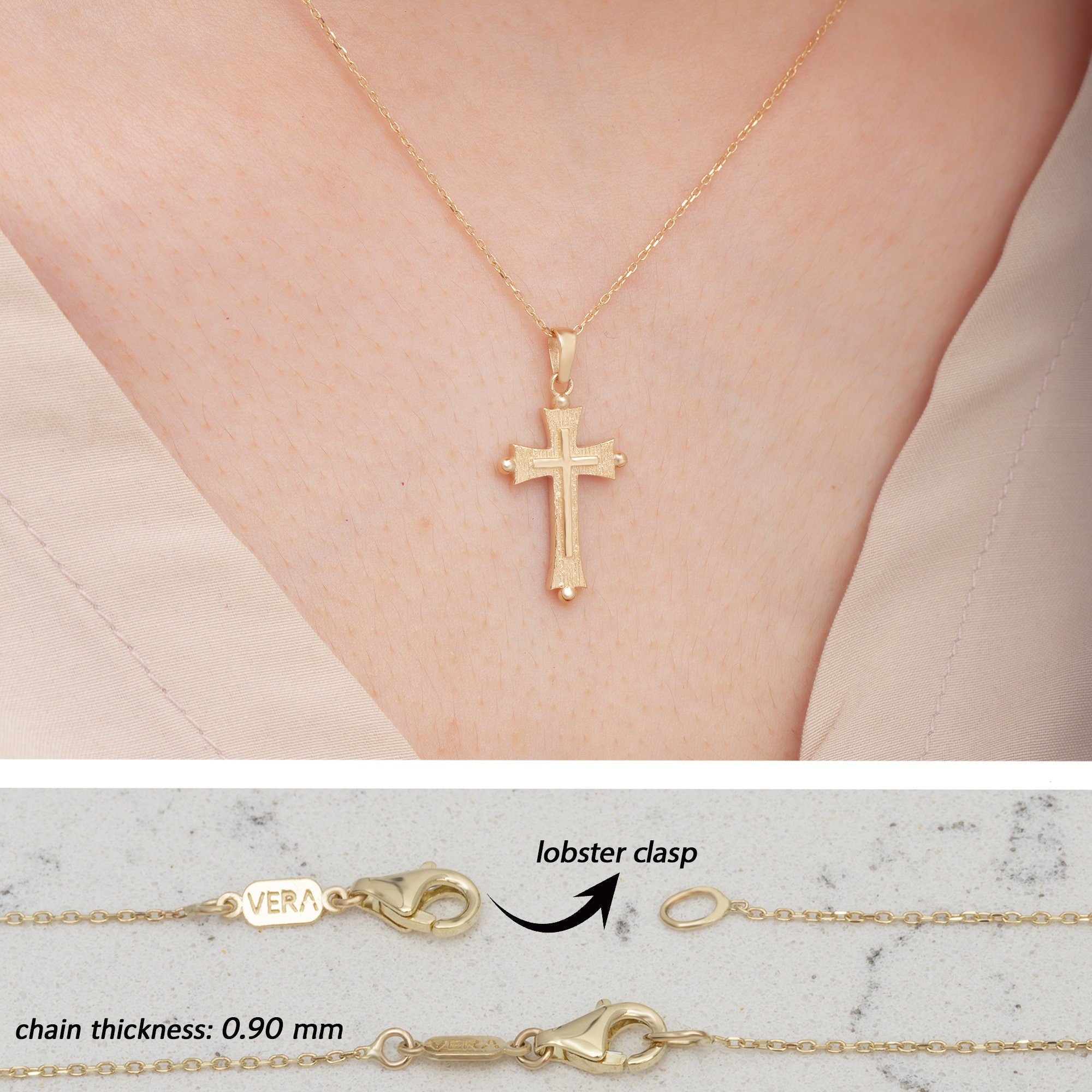 14K Gold Cross Woman Necklace/ Dainty Gold Cross Pendant / Gold Delicate Cross Necklace / Christmas Gifts / The Mom / Gold Wedding Necklace