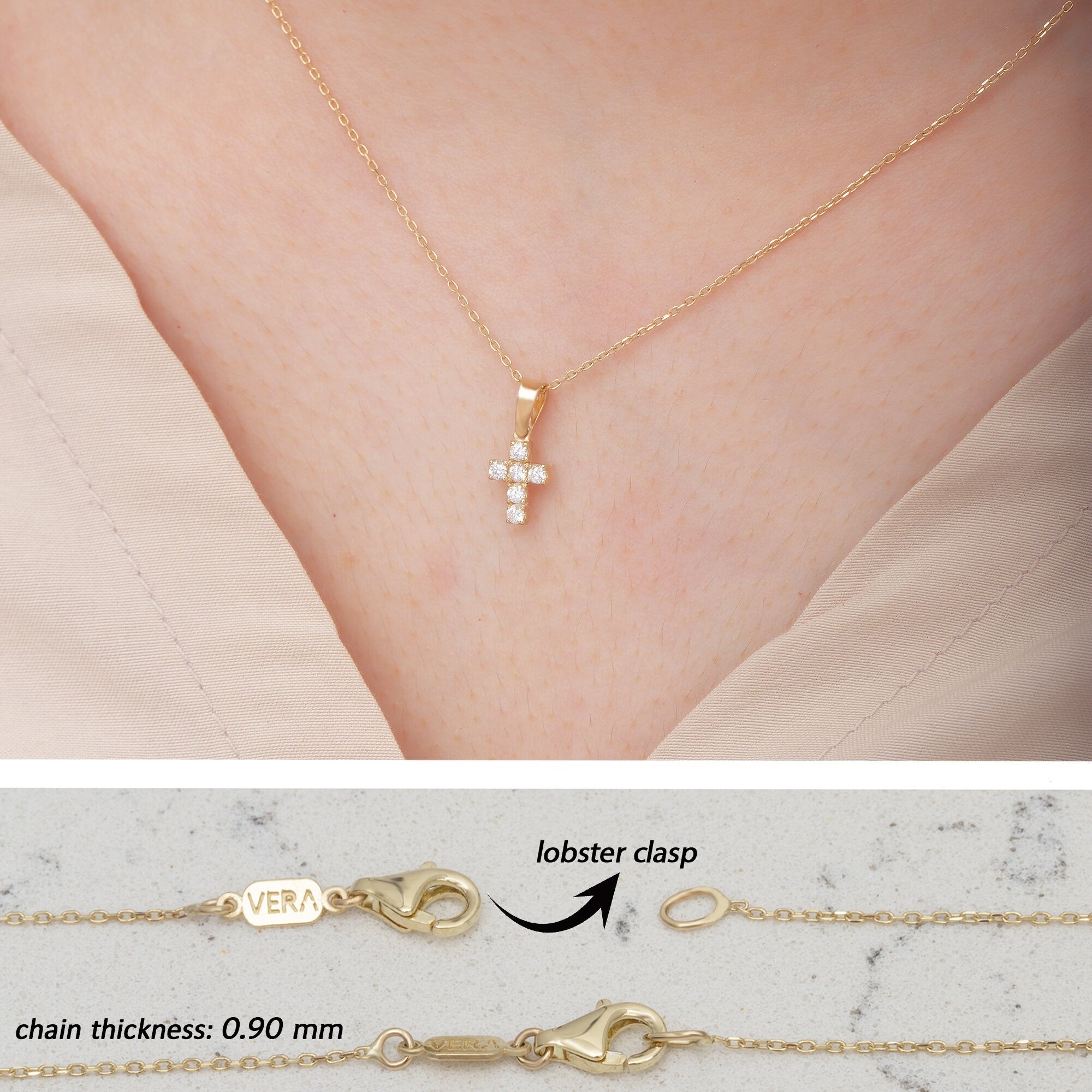 14K Gold Diamond Cross Necklace – Caedyn