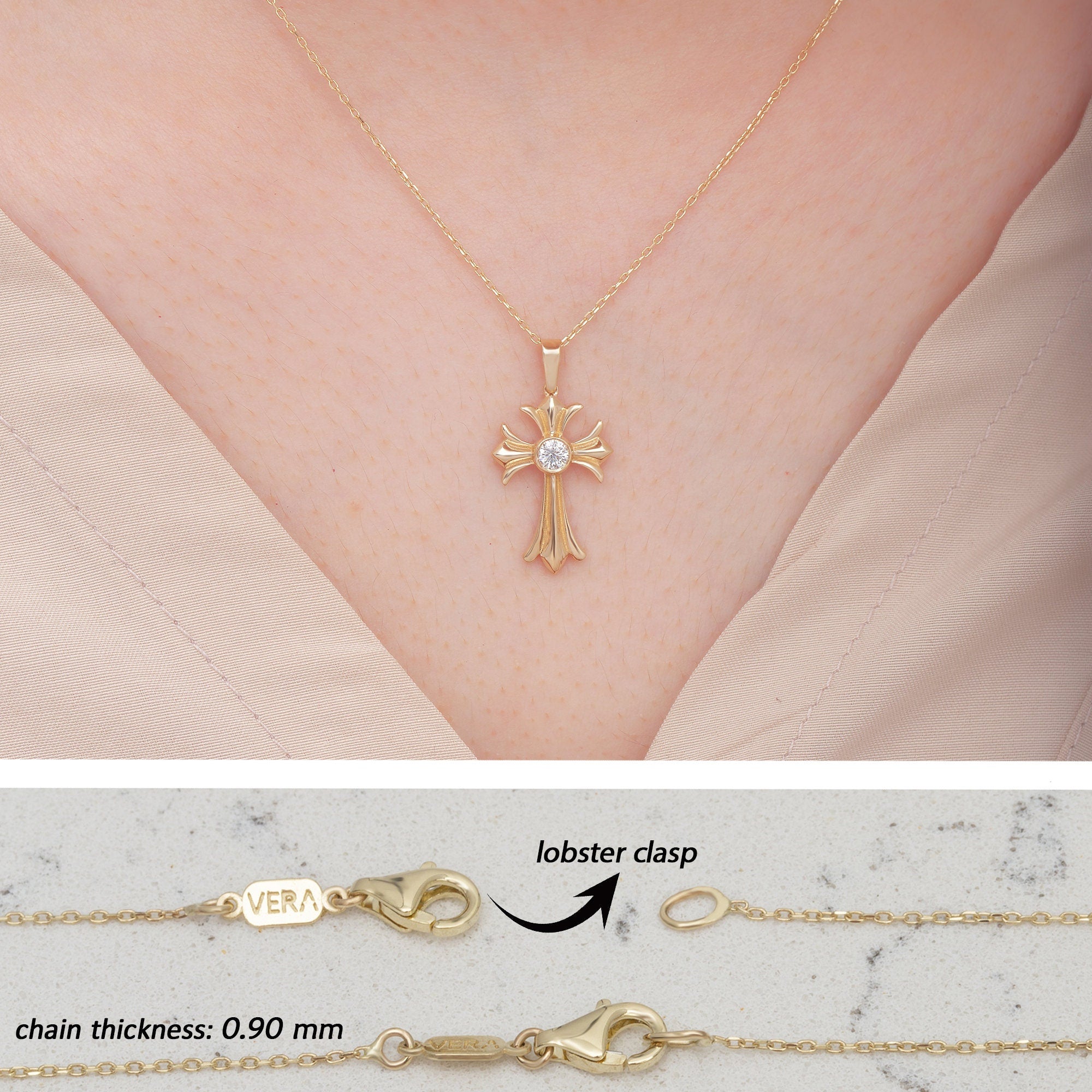 14K Gold Diamond Cross Necklace – Mirane