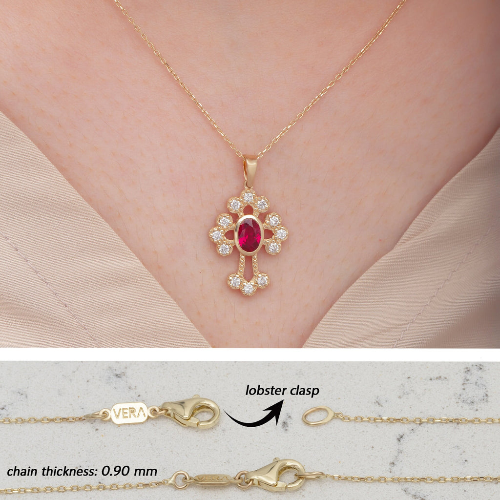 14K Gold Ruby & Diamond Cross Necklace – Ruviel