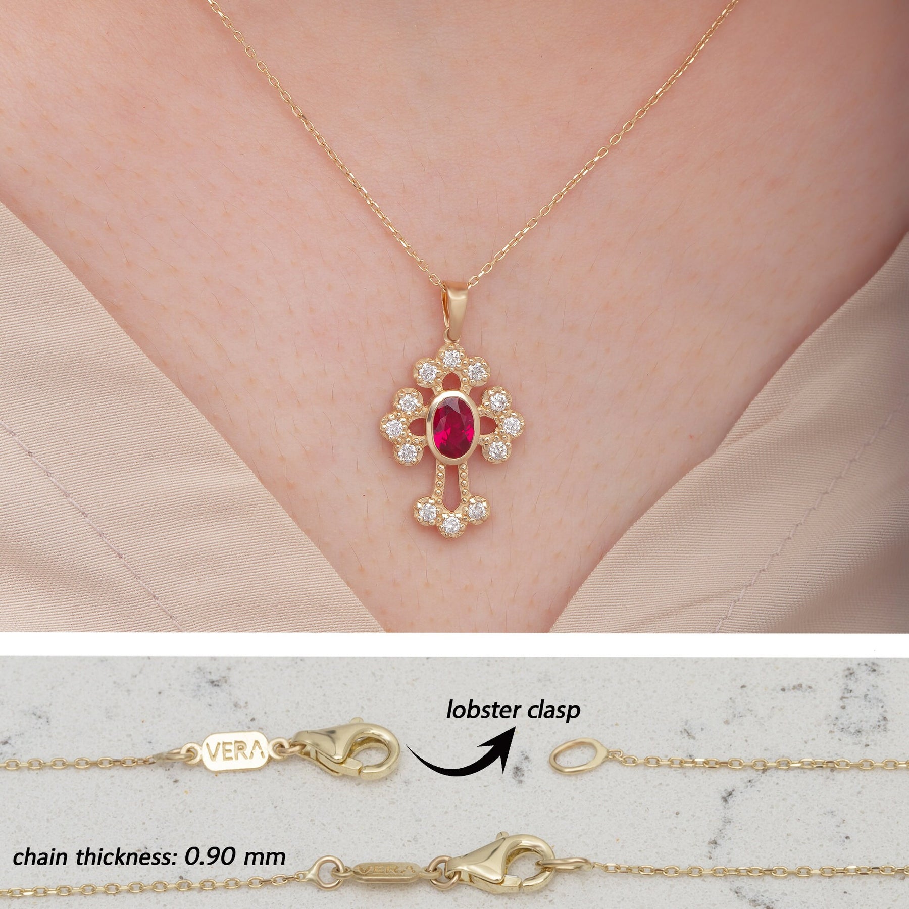 14K Gold Ruby & Diamond Cross Necklace – Ruviel