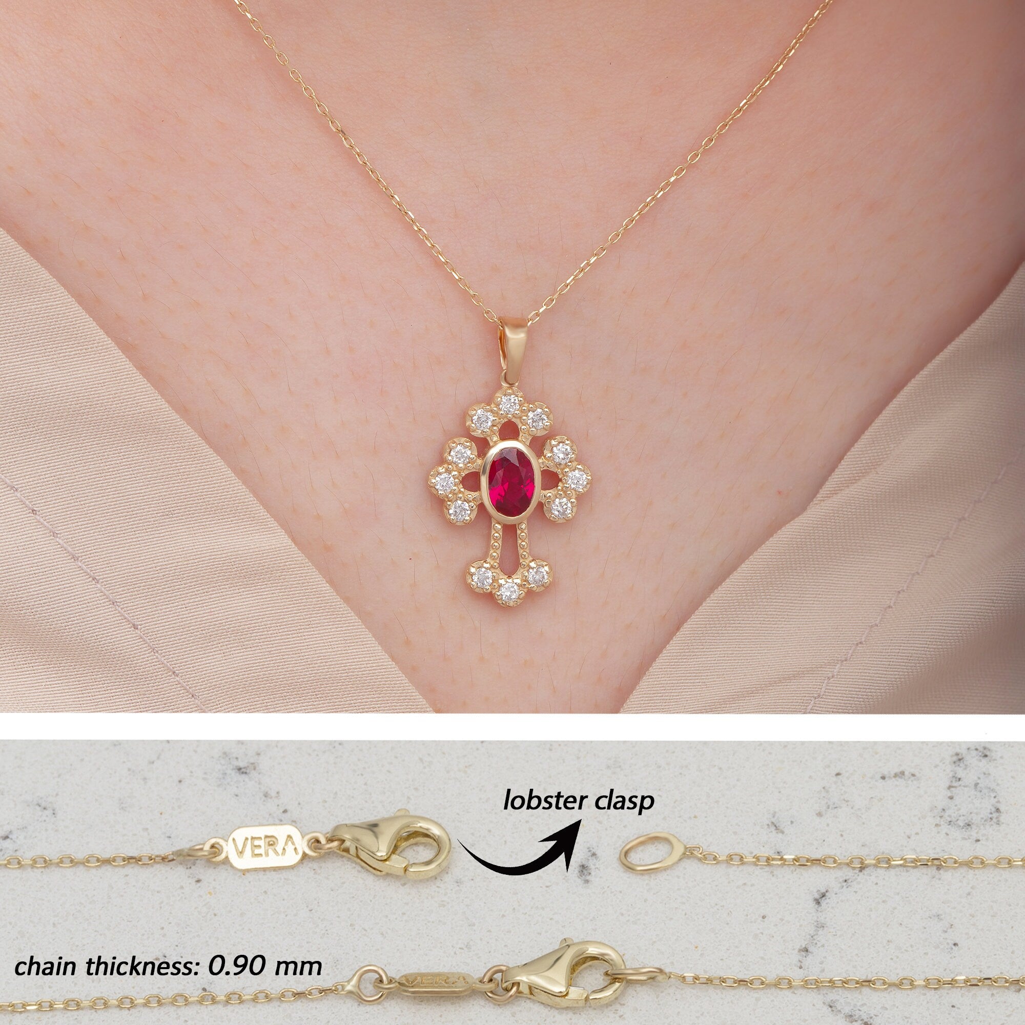 14K Gold Ruby & Diamond Cross Necklace – Ruviel