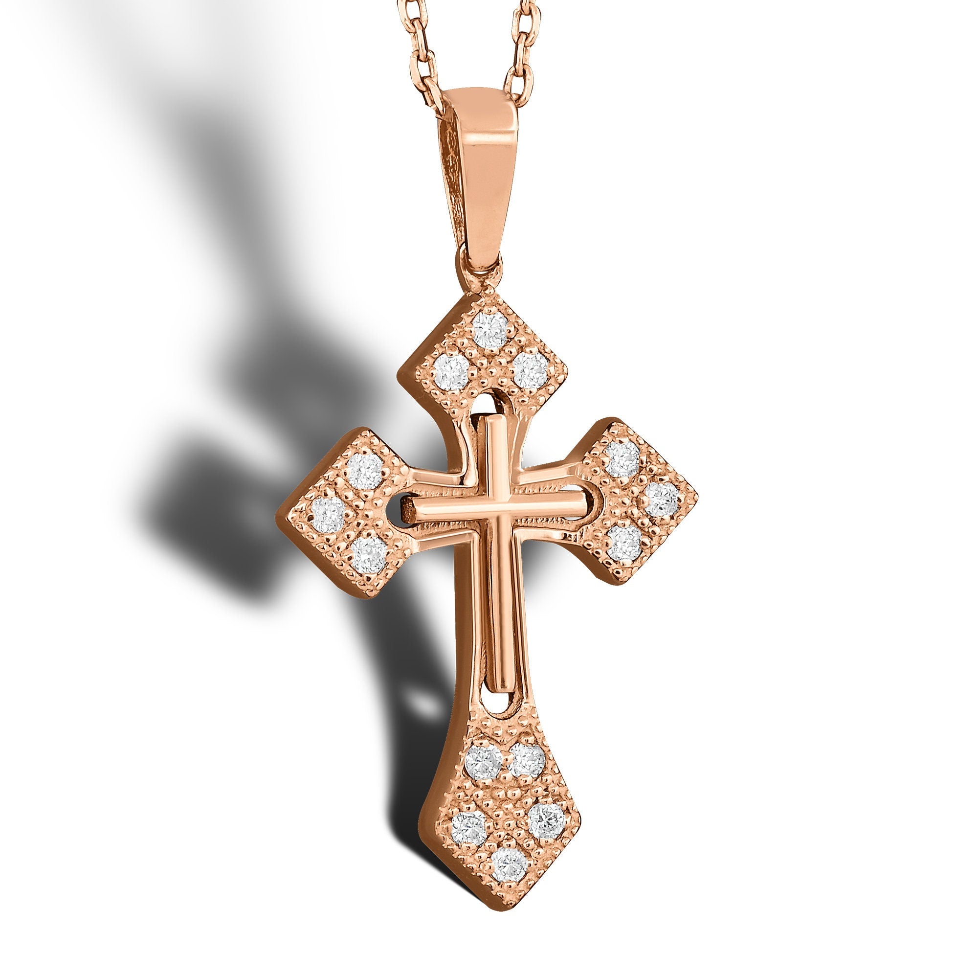 14K Gold Diamond Cross Necklace – Araviel
