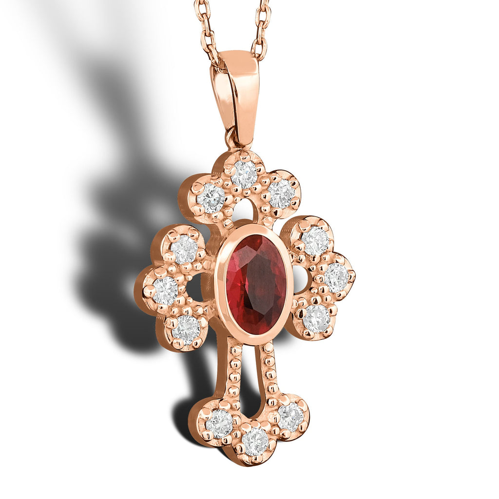 14K Gold Ruby & Diamond Cross Necklace – Ruviel