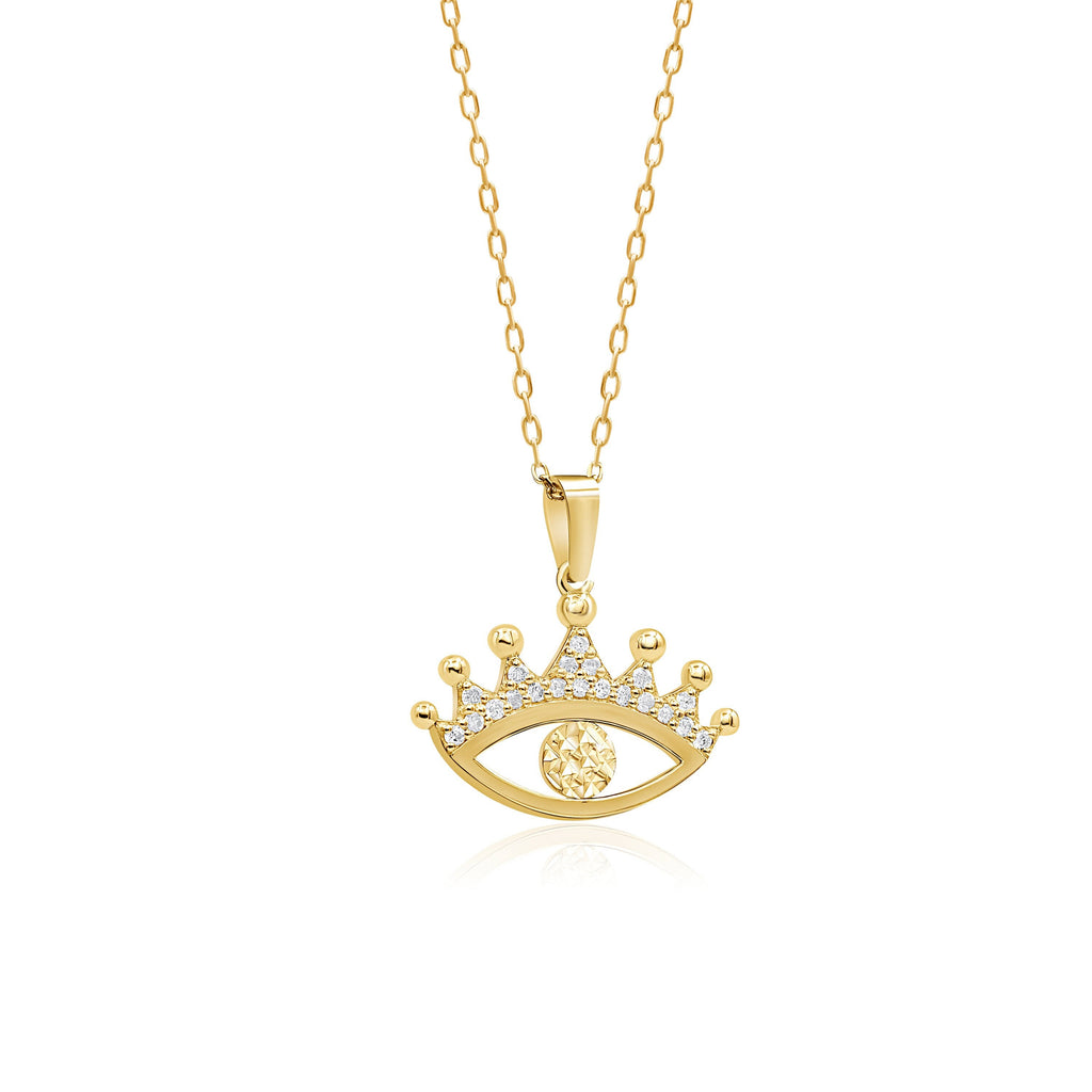 14K Gold Diamond Crown Eyelash Eye Necklace – Nazar