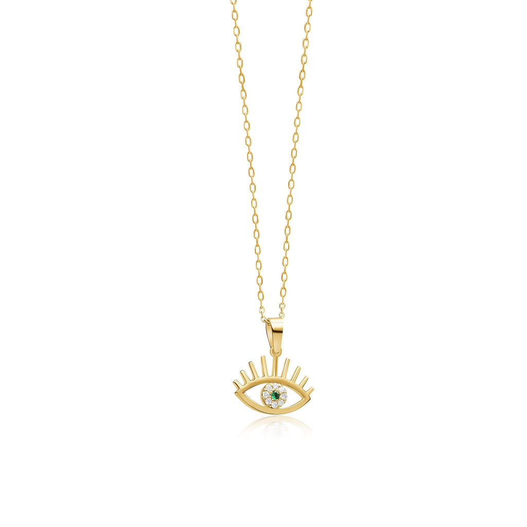 14K Gold Diamond Emerald Eye Necklace – Nazar