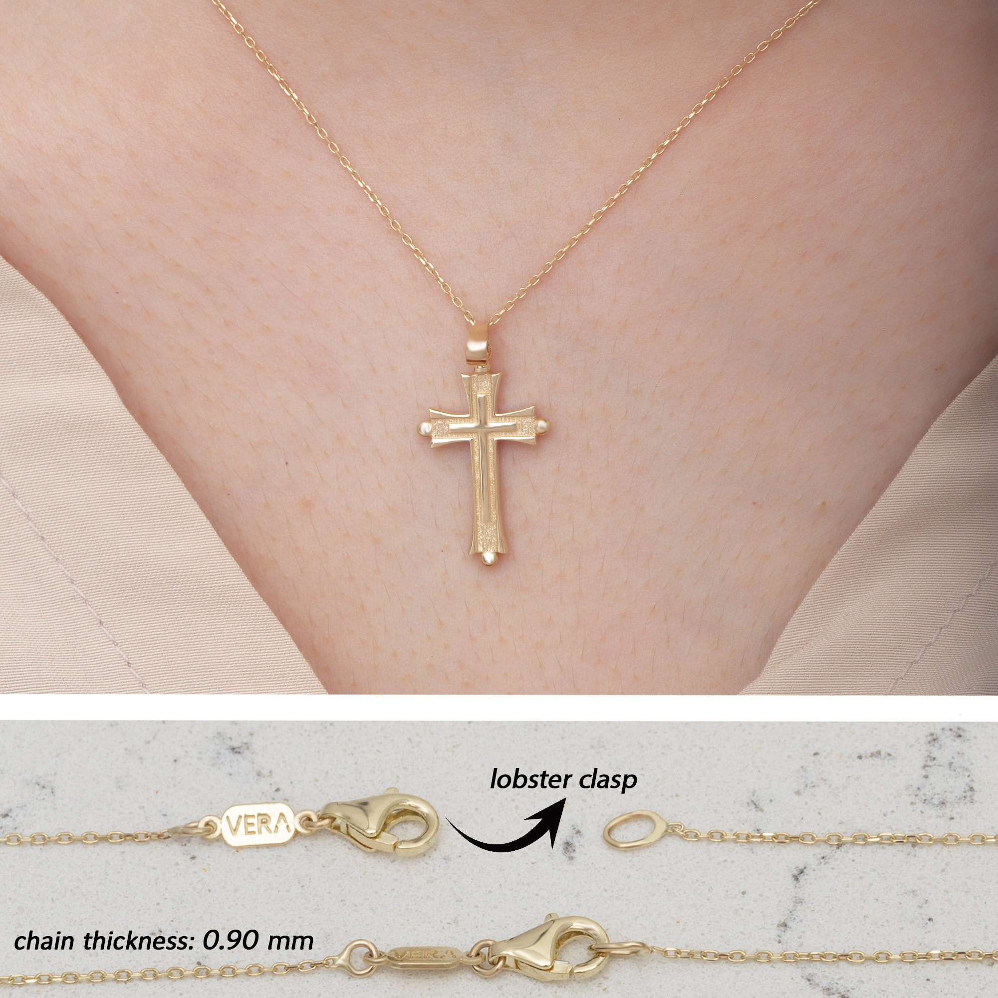 14K Gold Cross Woman Necklace/ Dainty Gold Cross Pendant/ Gold Delicate Cross Necklace/ Christmas Gifts/ Holiday Gifts/ Gold Cross Necklace