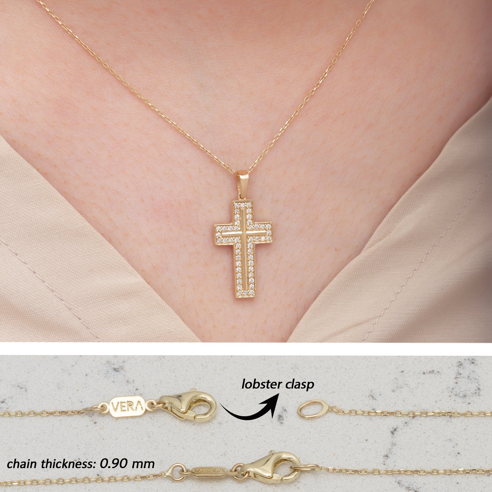 14K Gold Diamond Cross Woman Necklace/ Dainty Gold Diamond Cross Pendant / Diamond Gold Delicate Cross Necklace / Christmas Gifts/ The Mom