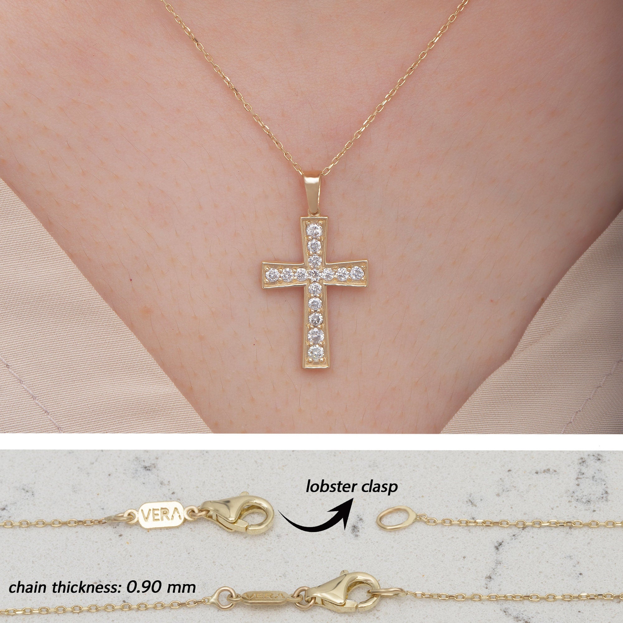 14K Gold Diamond Cross Necklace – Ovelis