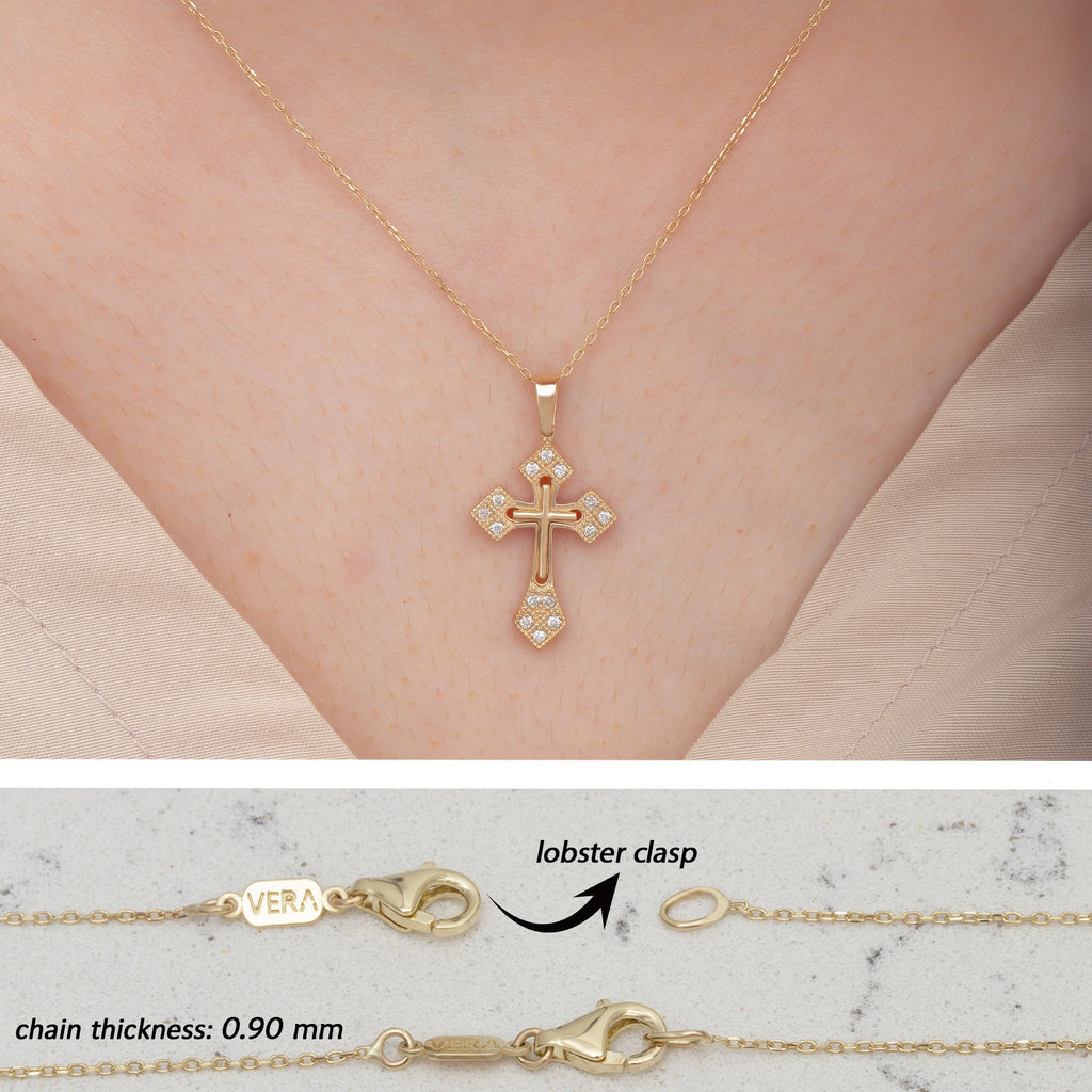 14K Gold Diamond Cross Necklace – Araviel