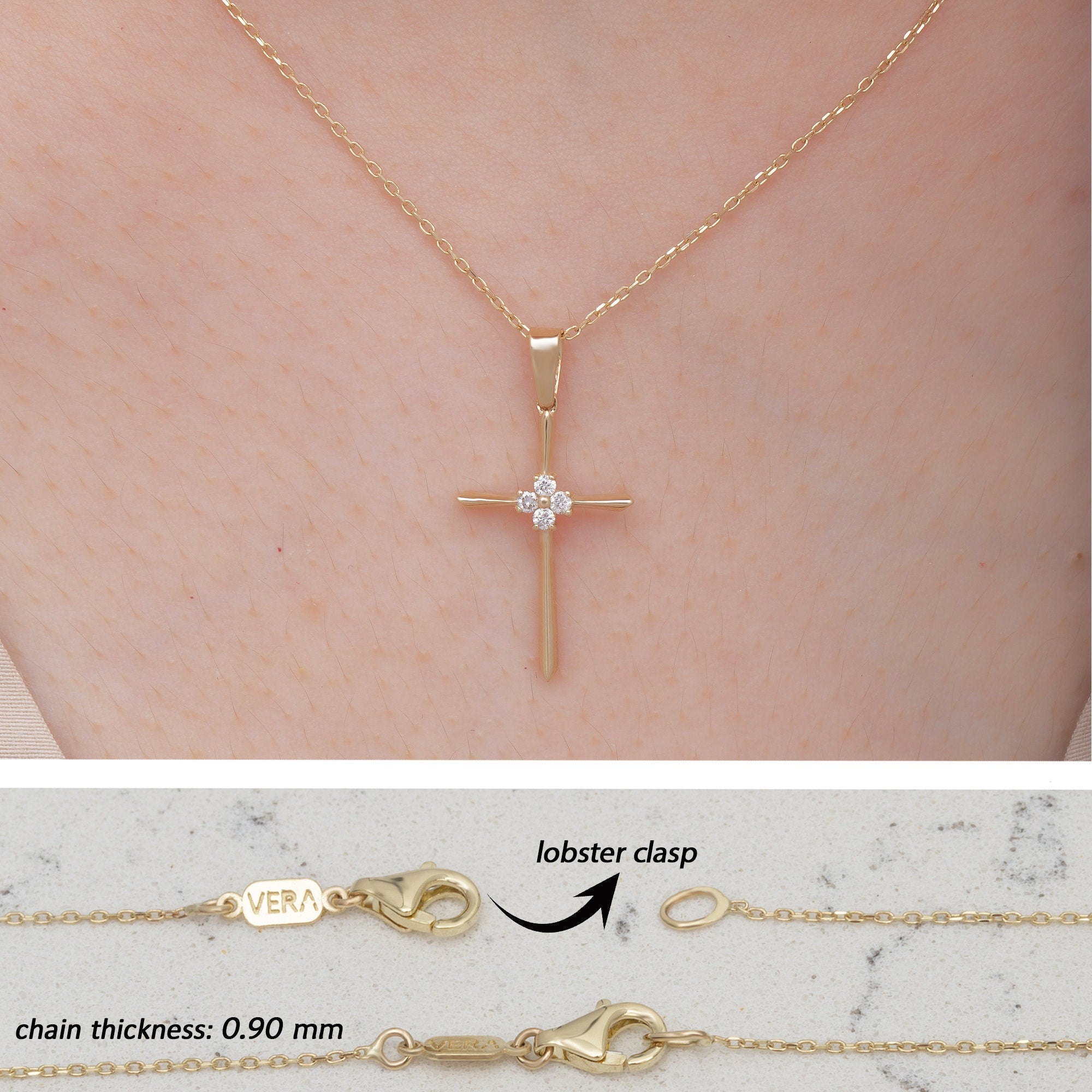 14K Gold Diamond Cross Necklace – Evelora