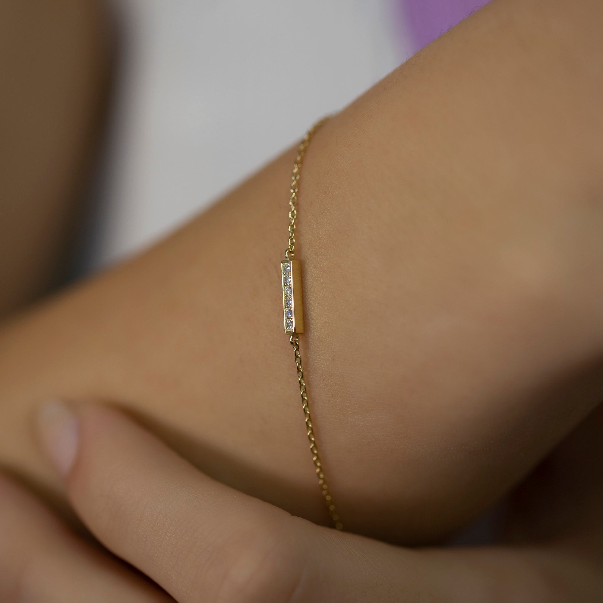14K Gold Pave Diamond Bar Bracelet – Meredin