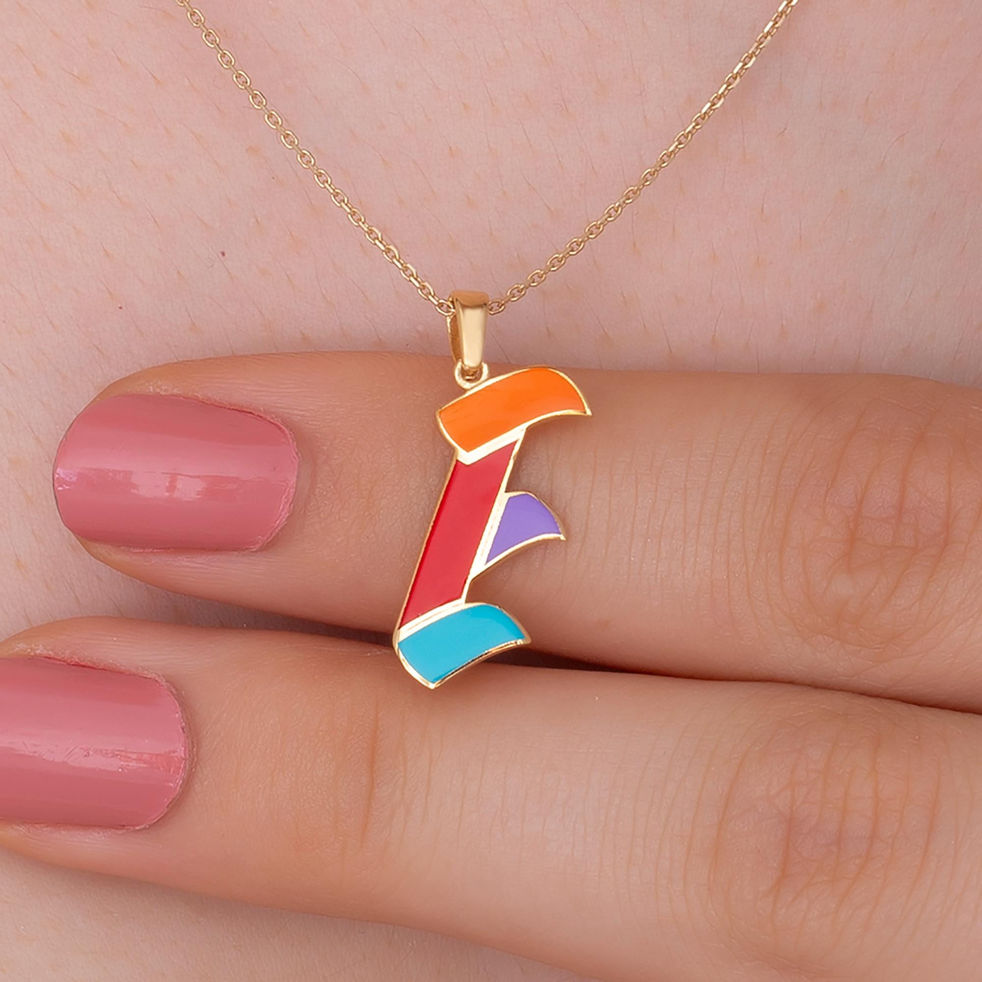 14K Gold Colorful Initial Necklace/Customizable Enamel Letter Pendant/Personalized Name Necklace /Unique Gold Initial Jewelry/Christmas Gift