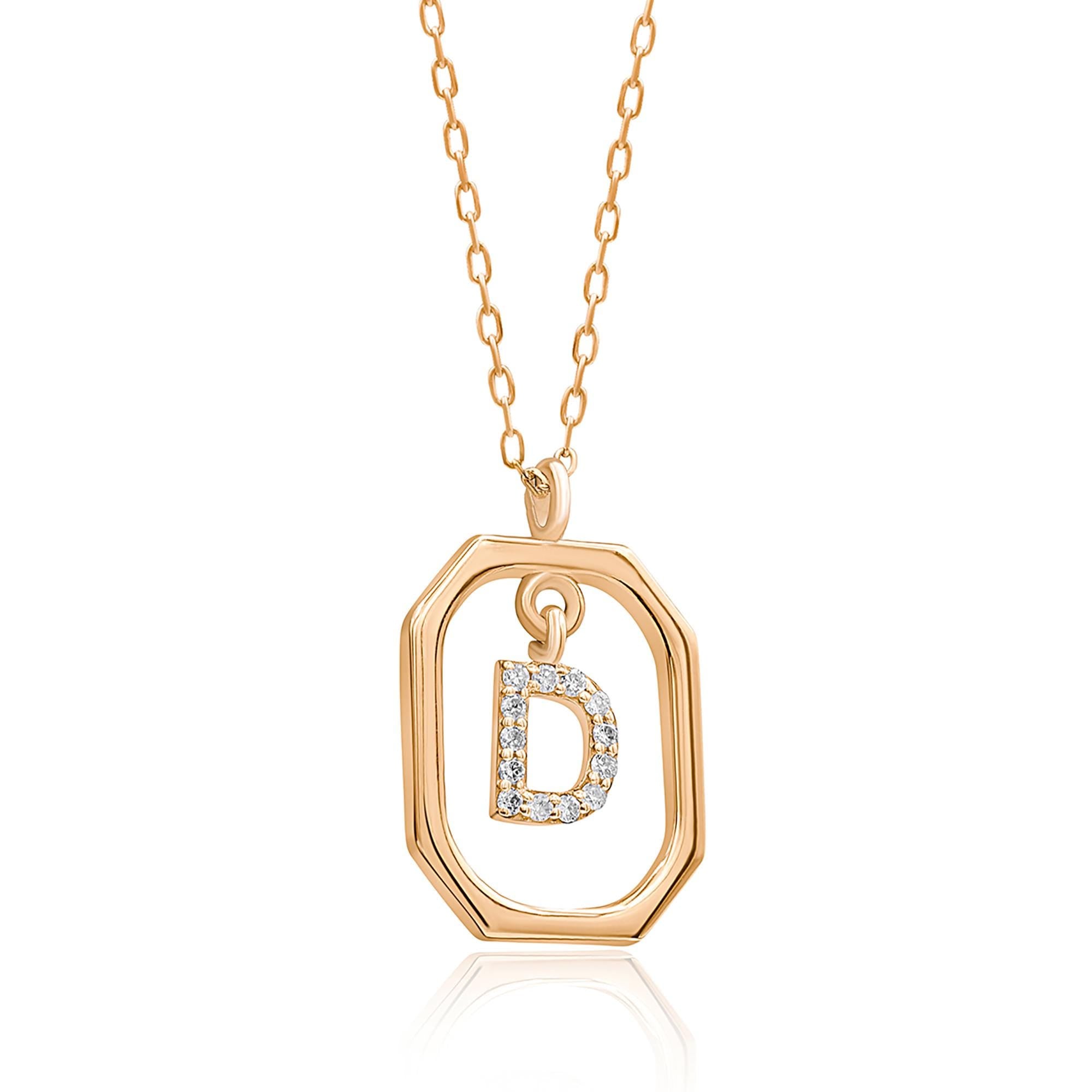 This is the rose gold variation of the customizable initial necklace, featuring a 6mm pendant in a 15mm geometric frame with sparkling real diamonds.