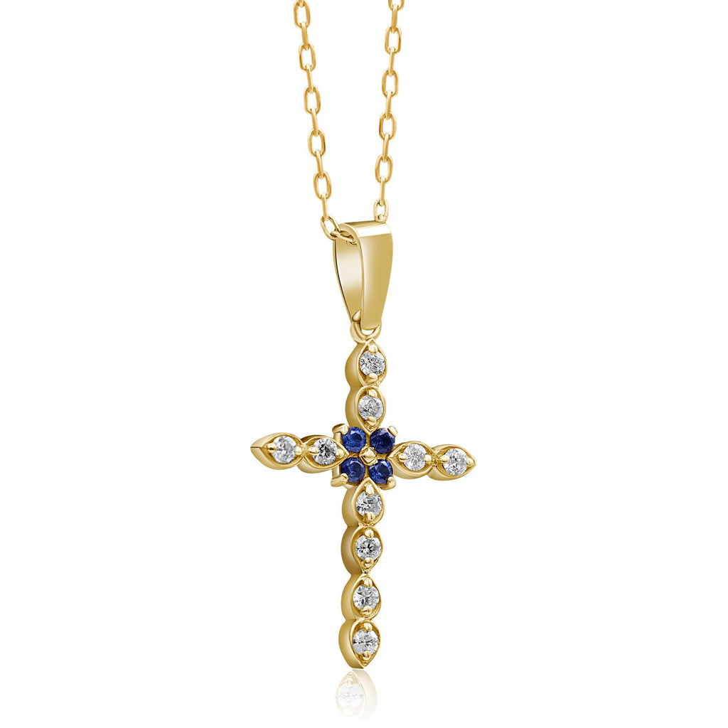 14K Gold Diamond & Sapphire Cross Necklace – Seraphis
