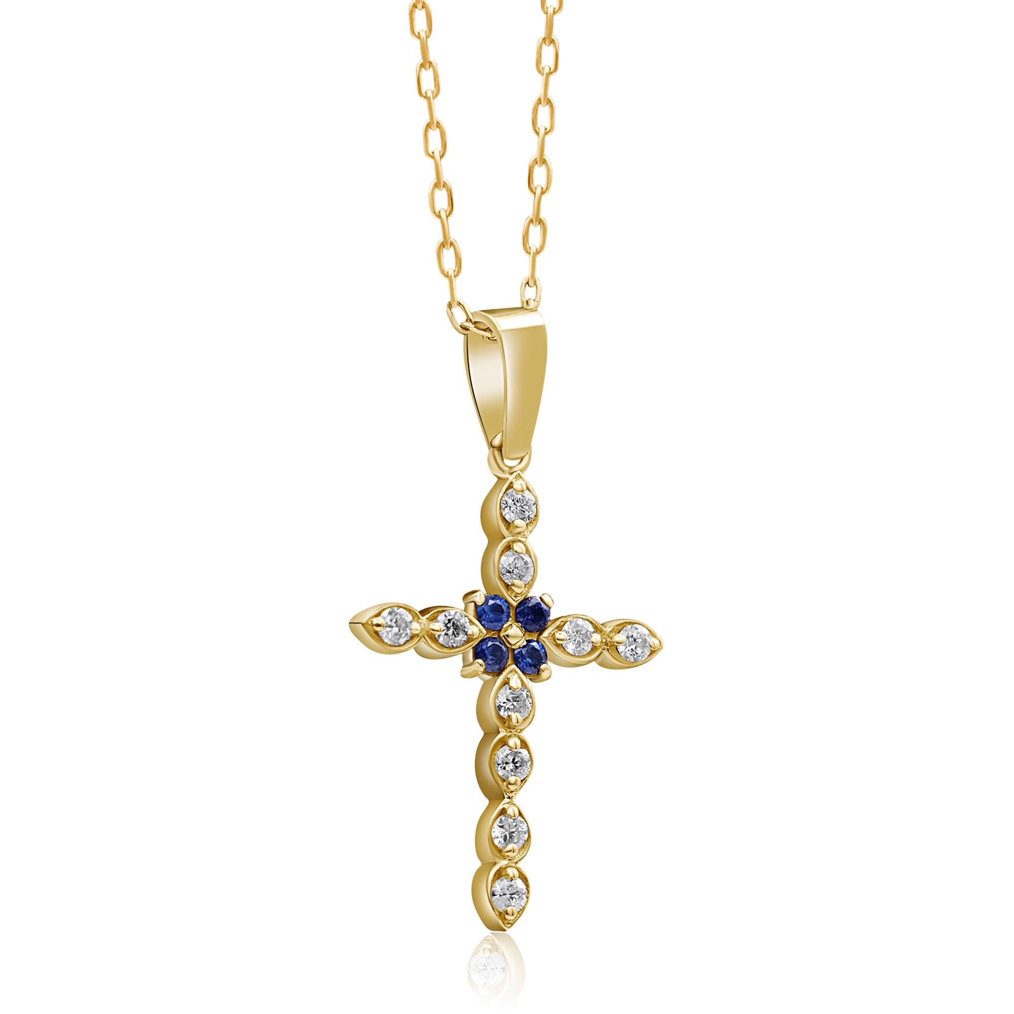 14K Gold Diamond & Sapphire Cross Necklace – Seraphis