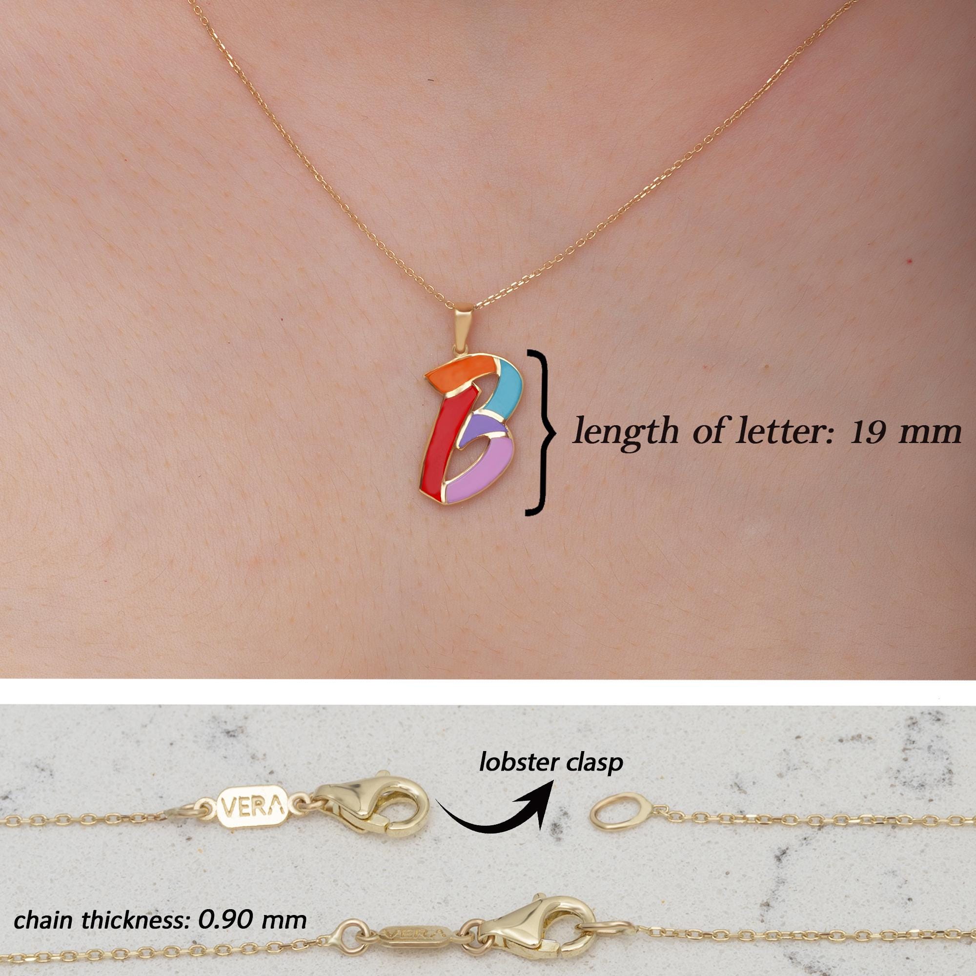 14K Gold Colorful Initial Necklace/Customizable Enamel Letter Pendant/Personalized Name Necklace /Unique Gold Initial Jewelry/Christmas Gift