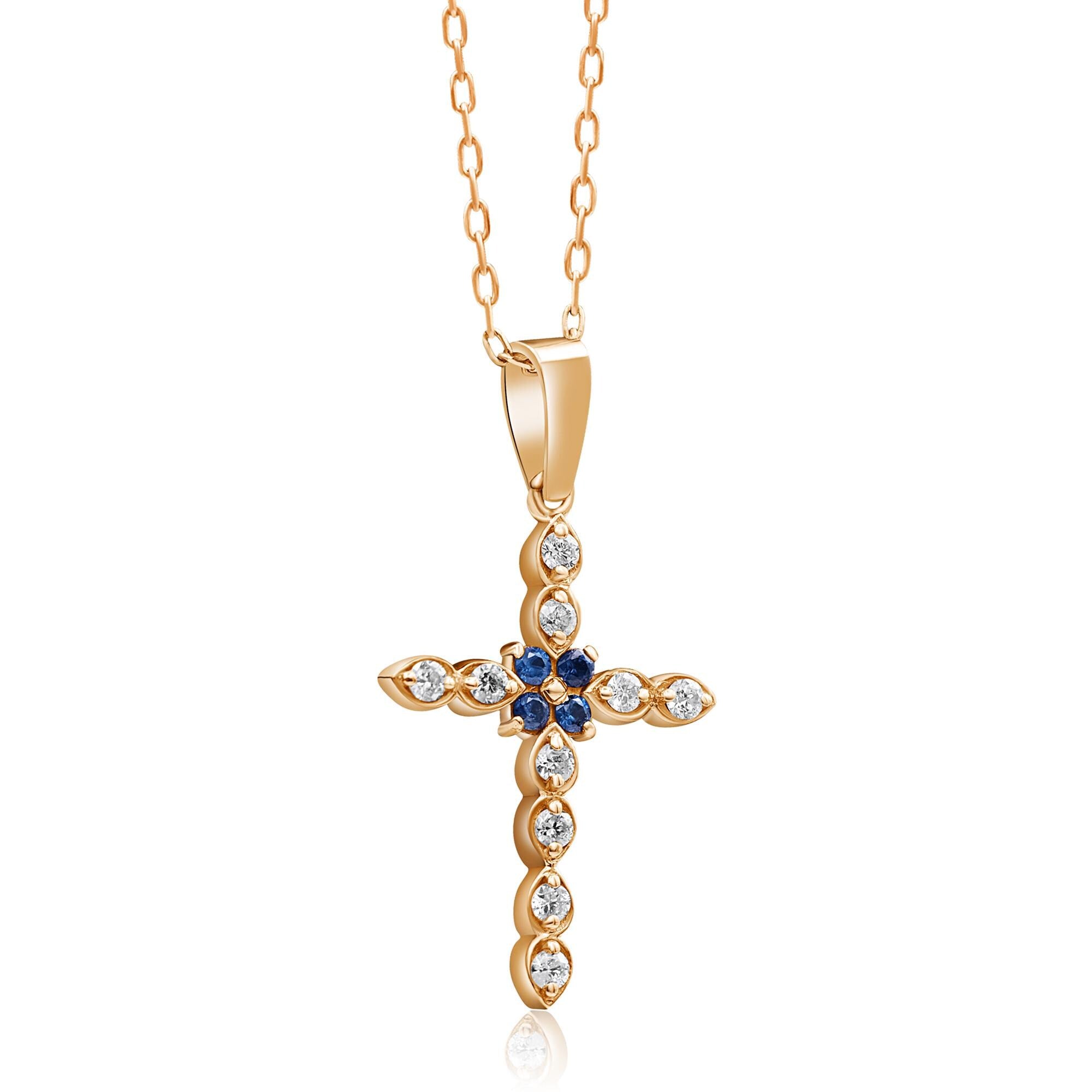 14K Gold Diamond & Sapphire Cross Necklace – Seraphis