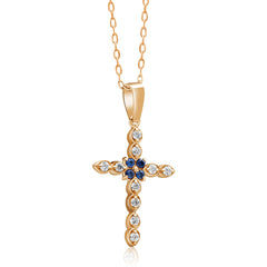 14K Gold Diamond & Sapphire Cross Necklace – Seraphis