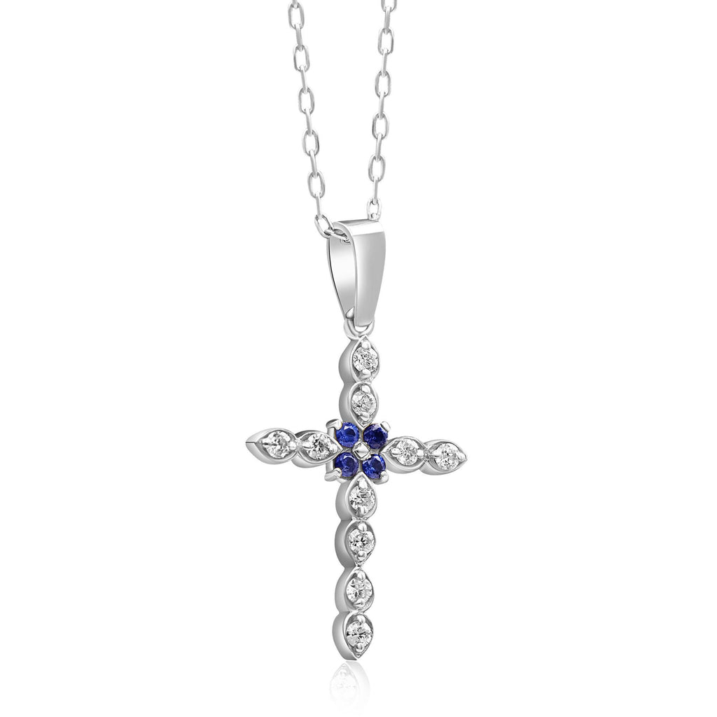 14K Gold Diamond & Sapphire Cross Necklace – Seraphis