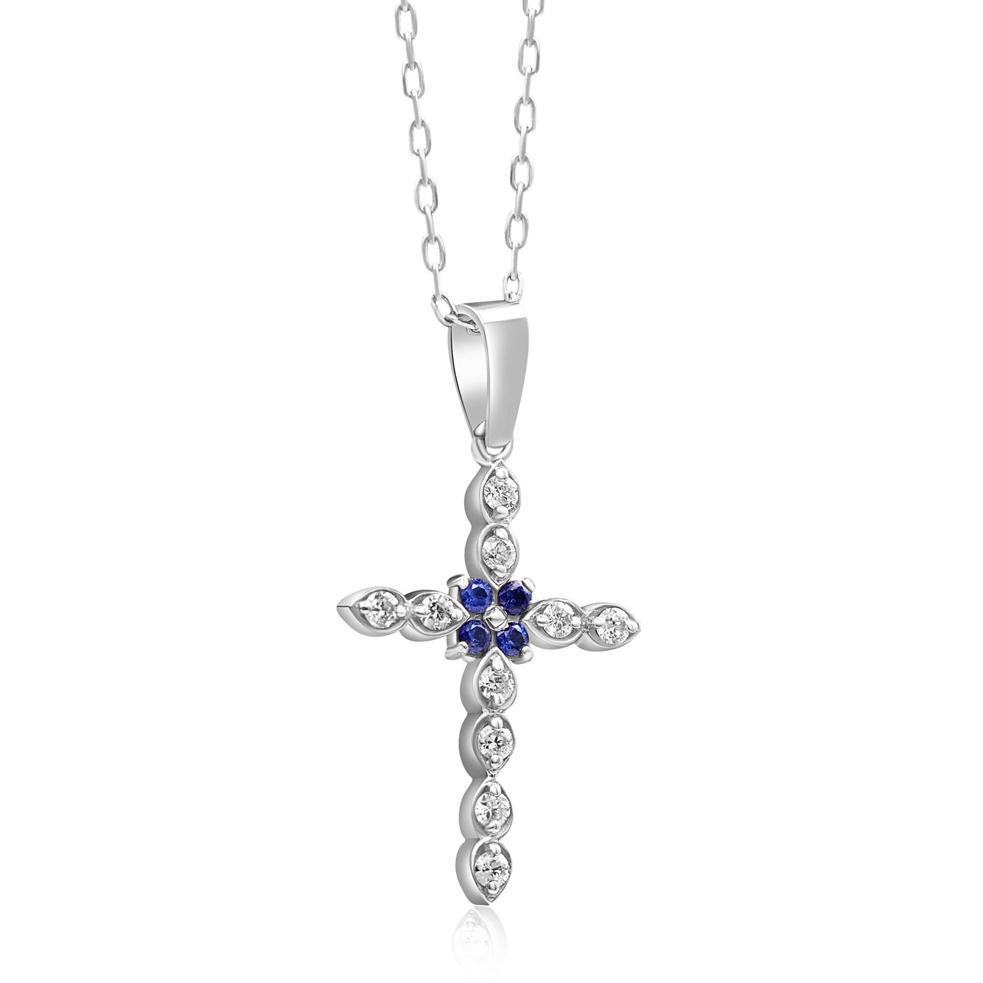 14K Gold Diamond & Sapphire Cross Necklace – Seraphis