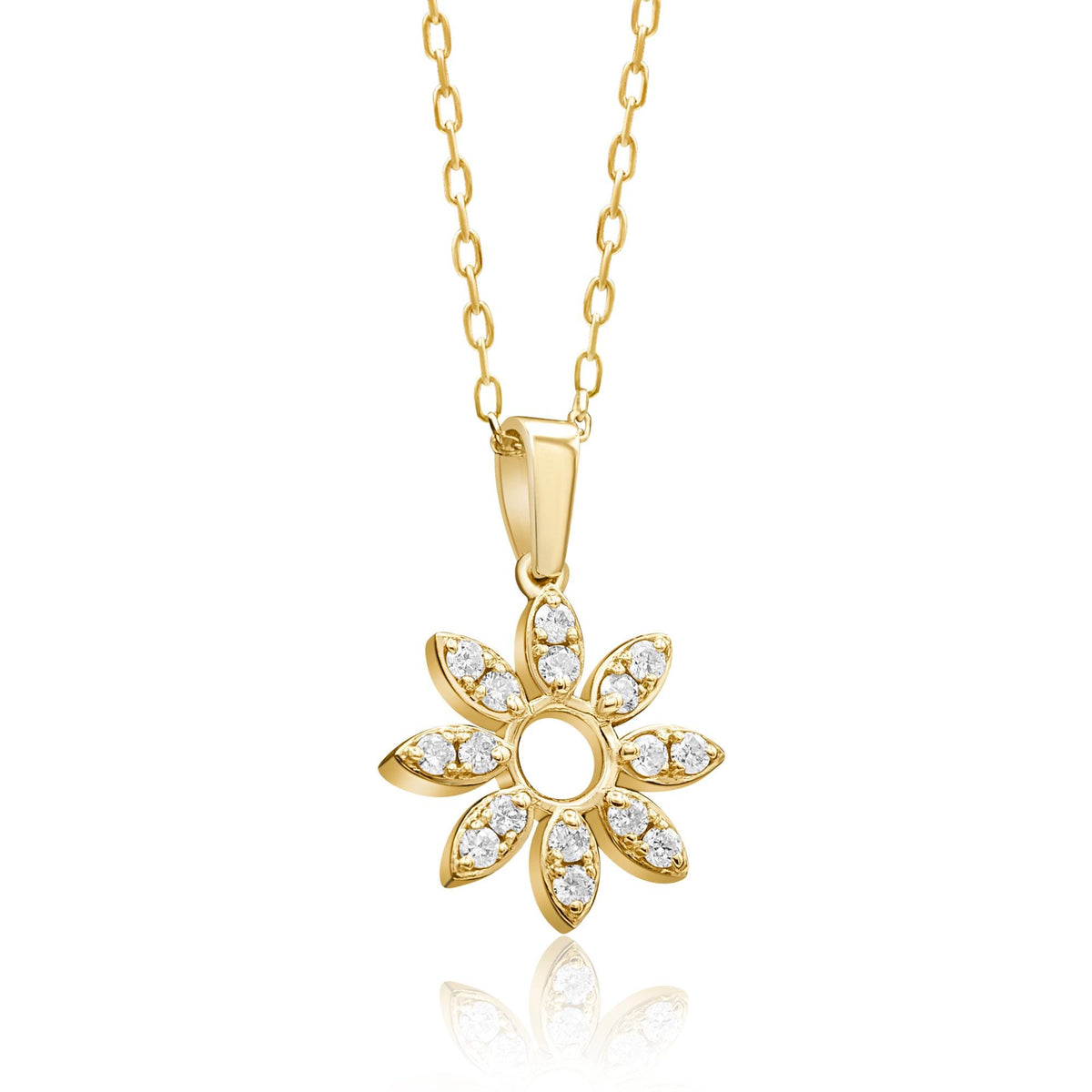 14K Gold Diamond Flower Necklace for Woman/ Dainty Gold Diamond Flower Pendant/ Diamond Minimalist Charm Flower Necklace/ Gift for Her
