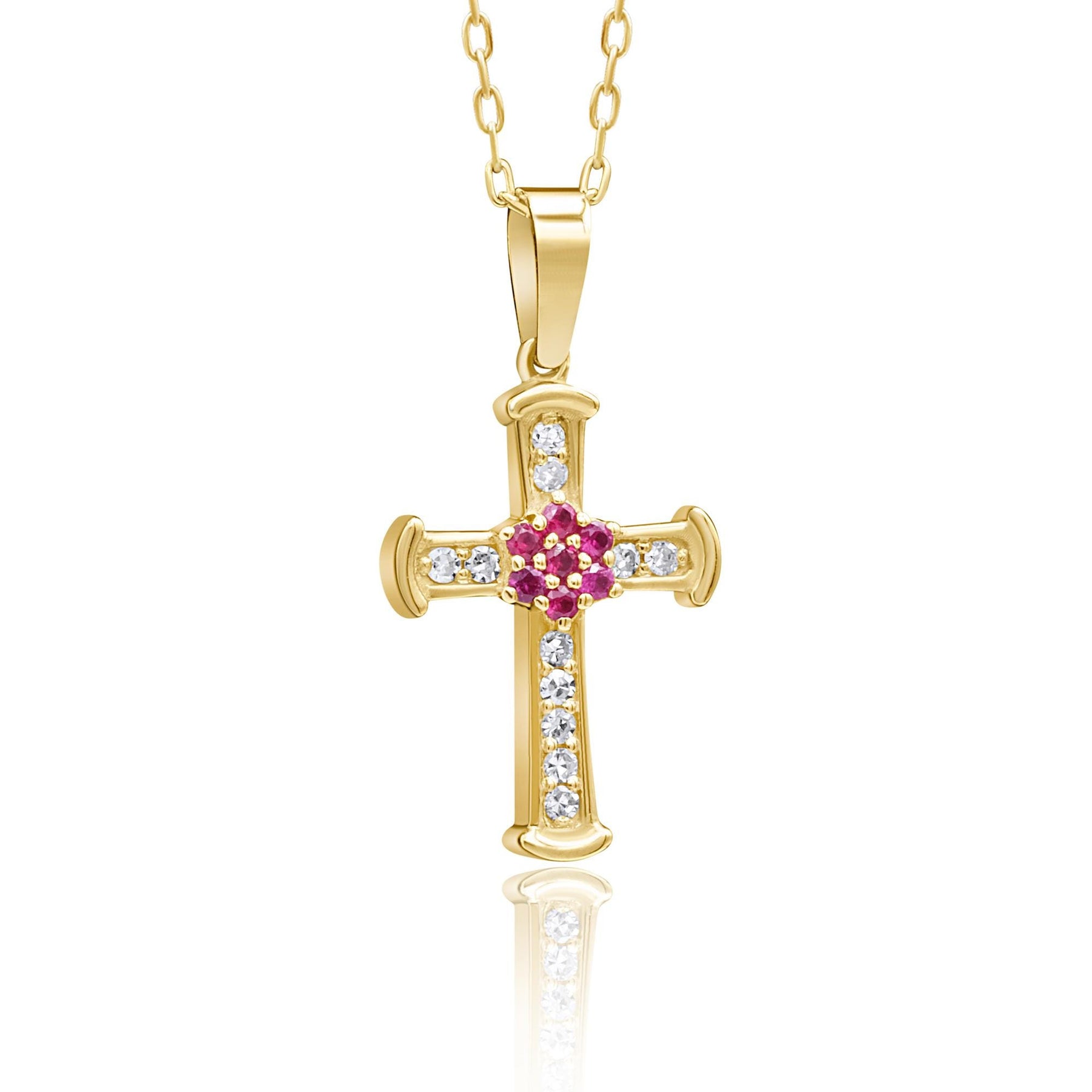 14K Gold Diamond & Ruby Cross Necklace – Radiance