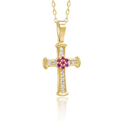 14K Gold Diamond & Ruby Cross Necklace – Radiance
