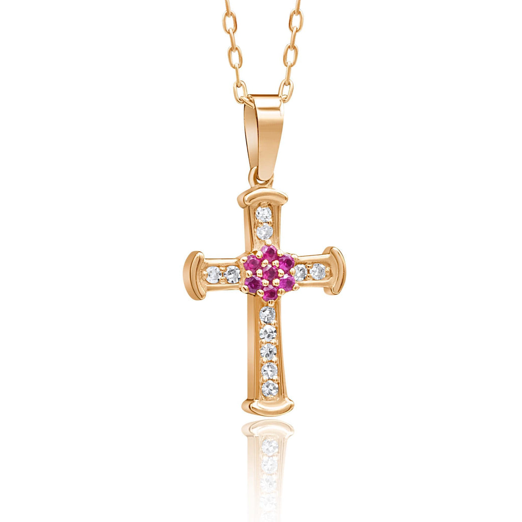 14K Gold Diamond & Ruby Cross Necklace – Radiance