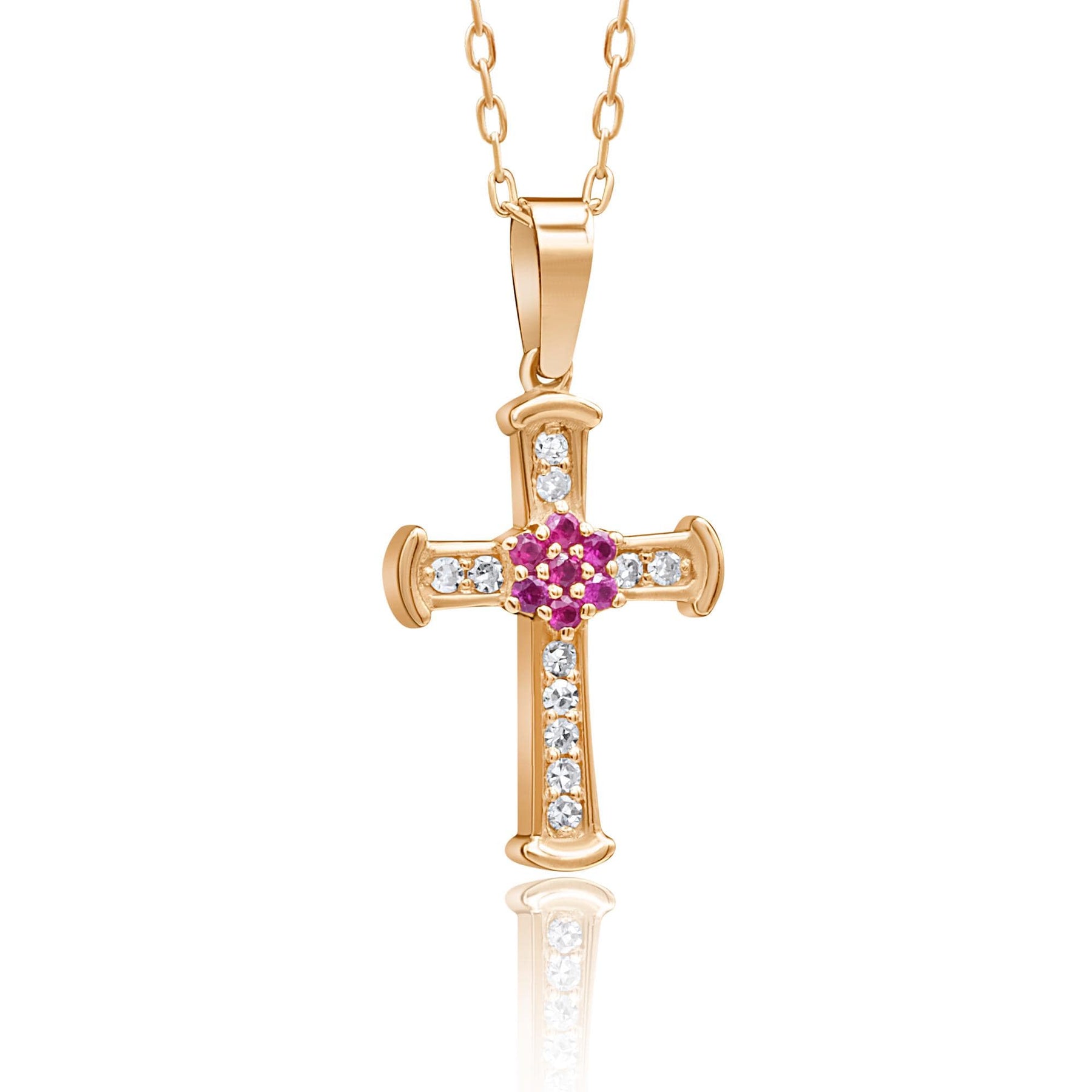 14K Gold Diamond & Ruby Cross Necklace – Radiance