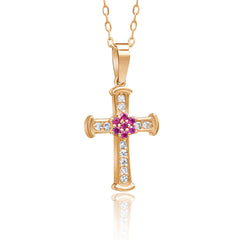 14K Gold Diamond & Ruby Cross Necklace – Radiance