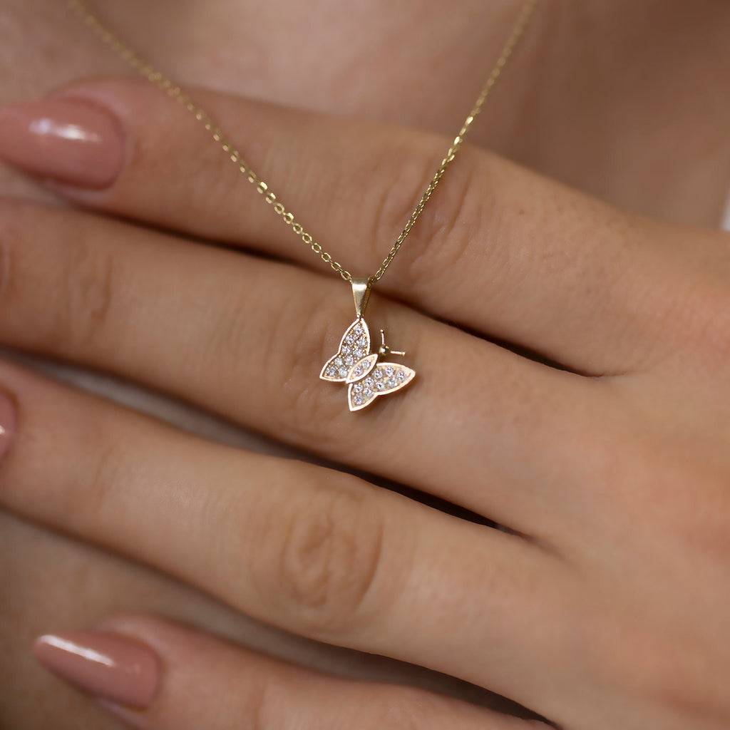 14K Gold Diamond Butterfly Necklace – Aeloria