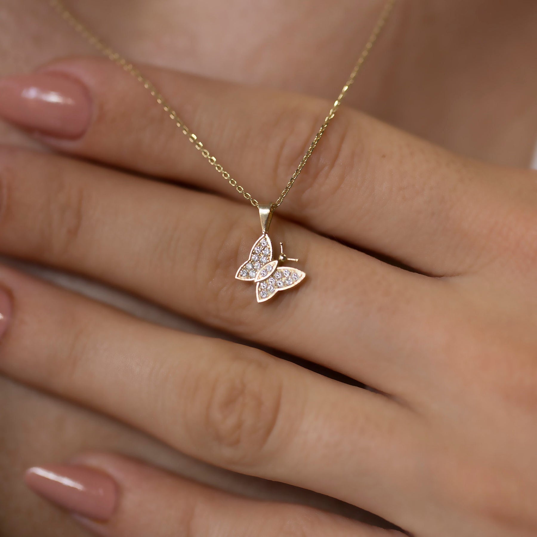14K Gold Diamond Butterfly Necklace – Aeloria