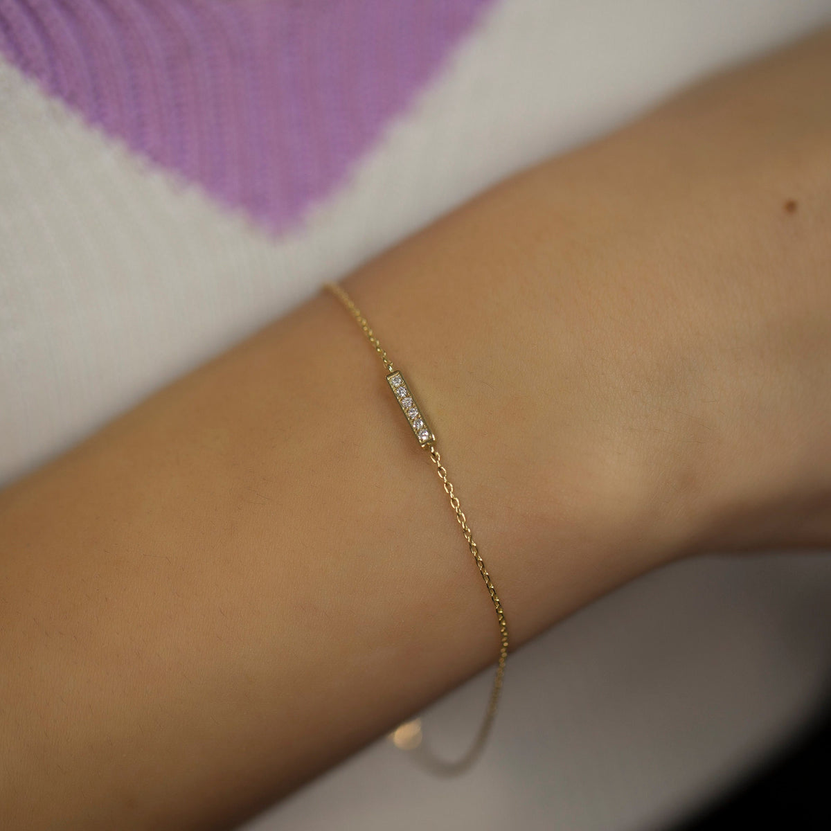 14K Gold Diamond Bracelets/ Dainty Gold Diamond Bar Bracelets Gifts for Her/ Gold Pave Diamond Bracelets/Birthday Day Gifts/ Christmas Gifts