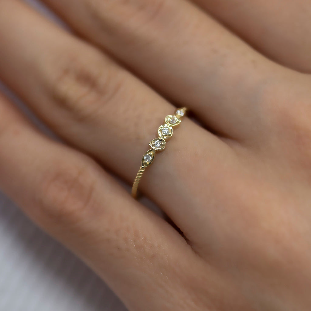 14K Gold Twisted Diamond Stackable Ring — Elara