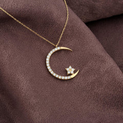 14K Gold Diamond Crescent Moon & Star Necklace – Caelia