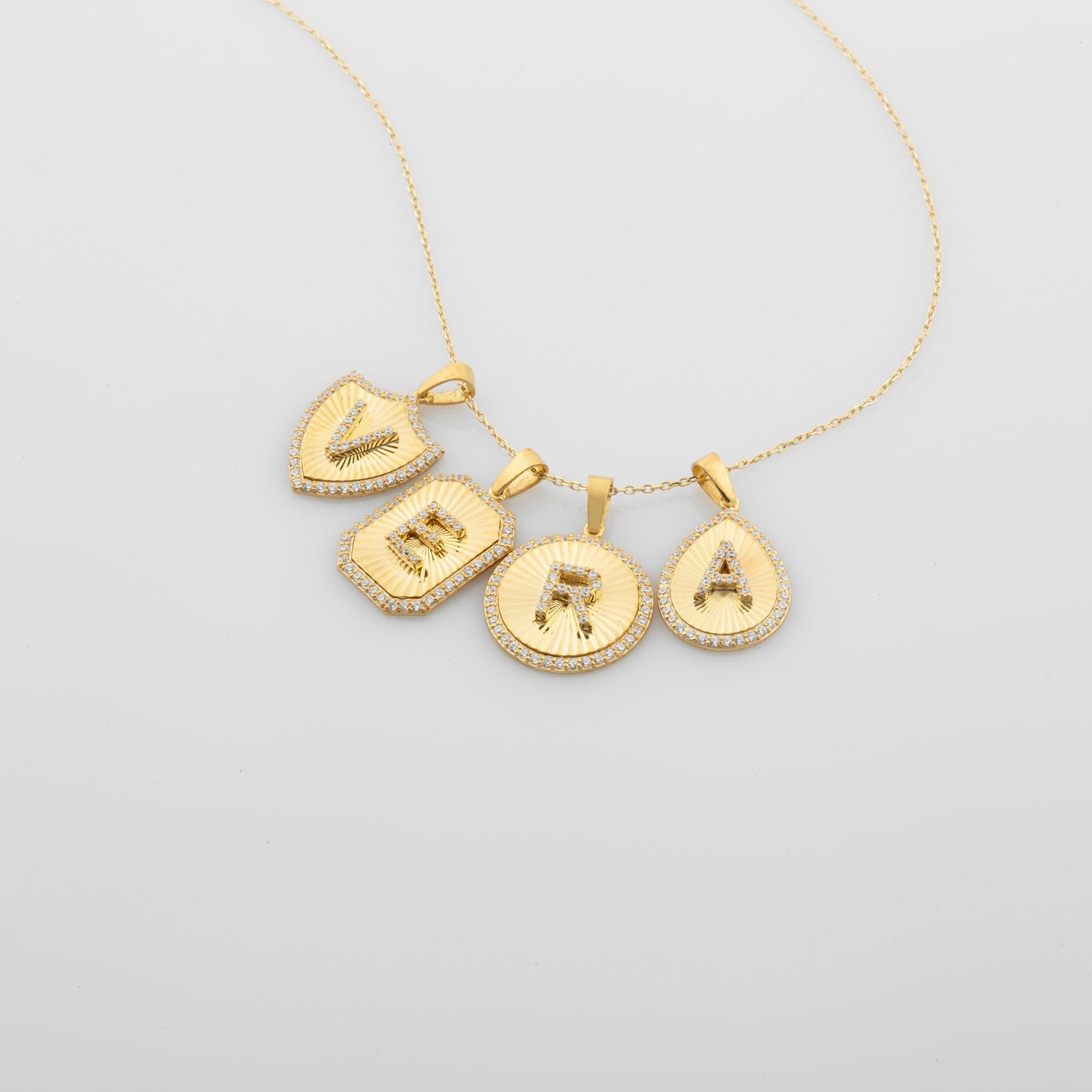 14K Gold Diamond Rectangle Initial Necklace – Signa