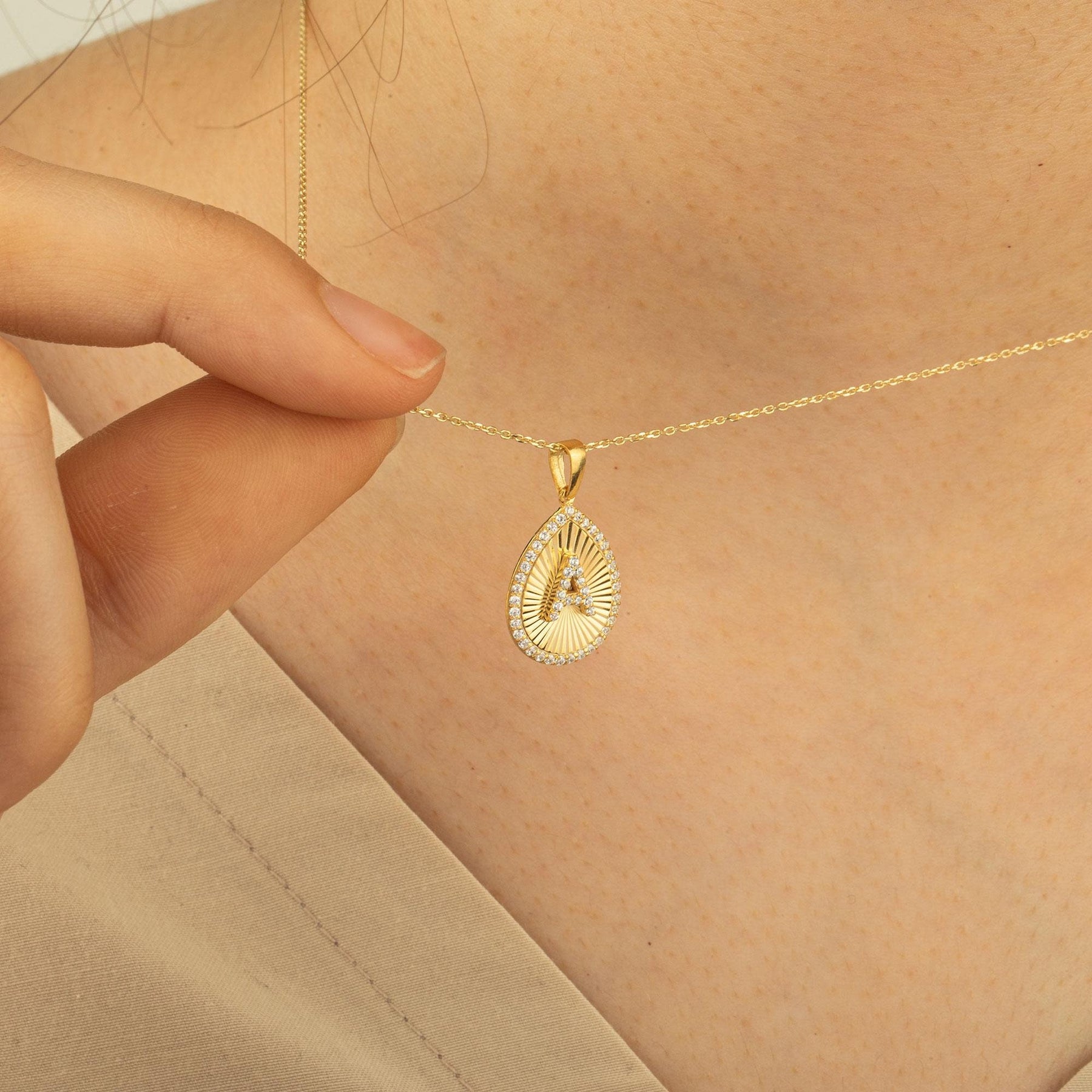 14K Gold Diamond Pear Initial Necklace – Signa