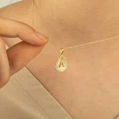 14K Gold Diamond Pear Initial Necklace – Signa