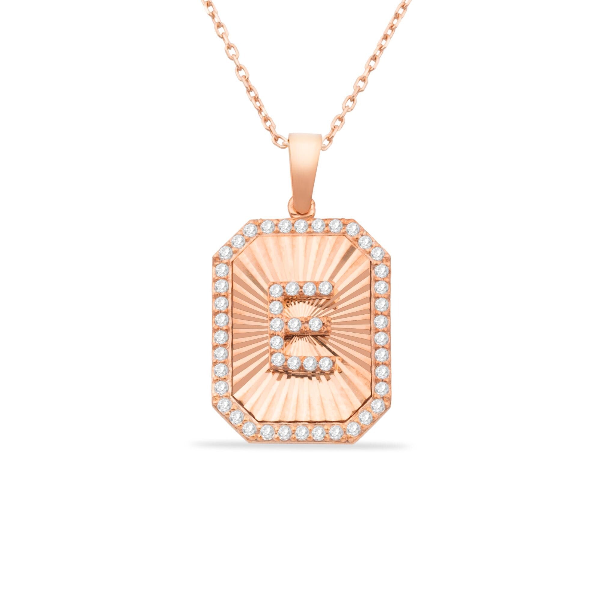 14K Gold Diamond Rectangle Initial Necklace – Signa