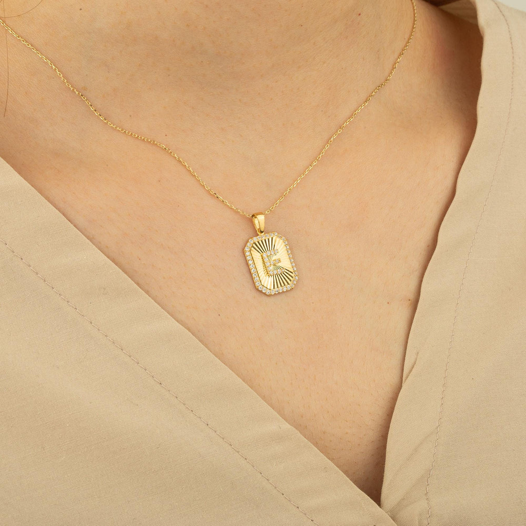 14K Gold Diamond Rectangle Initial Necklace – Signa