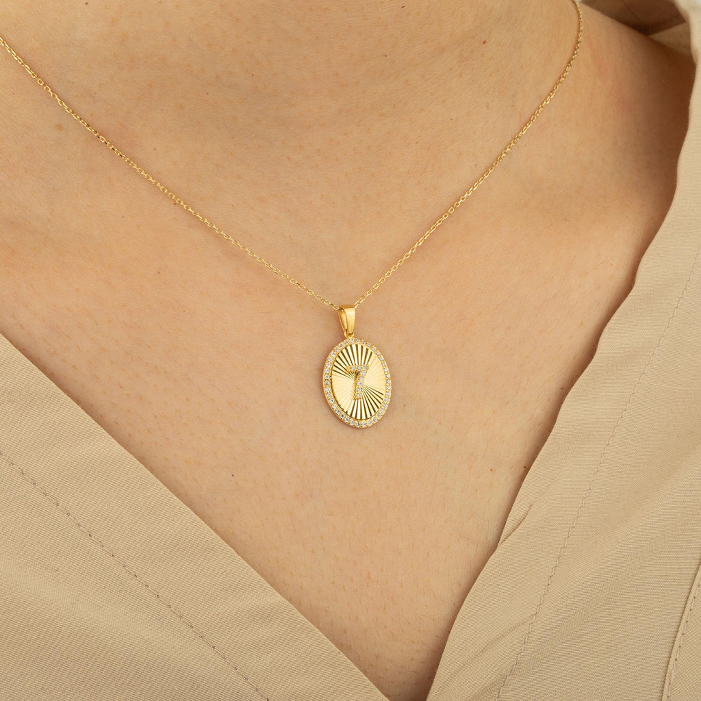 14K Gold Diamond Oval Initial Necklace – Signa