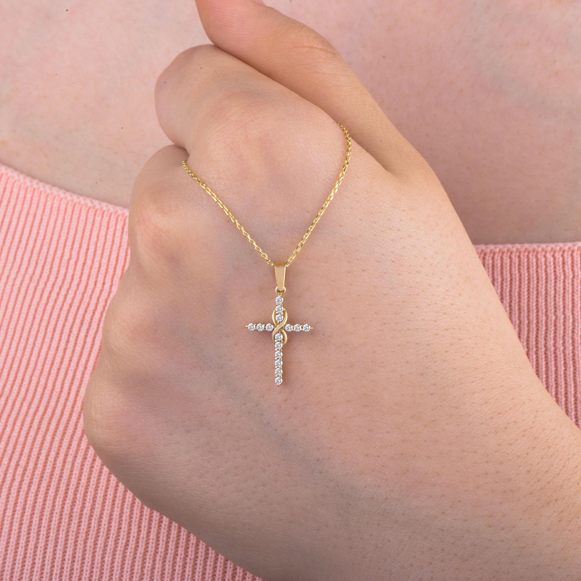 14K Infinity Gold Diamond Cross Necklace – Everlight