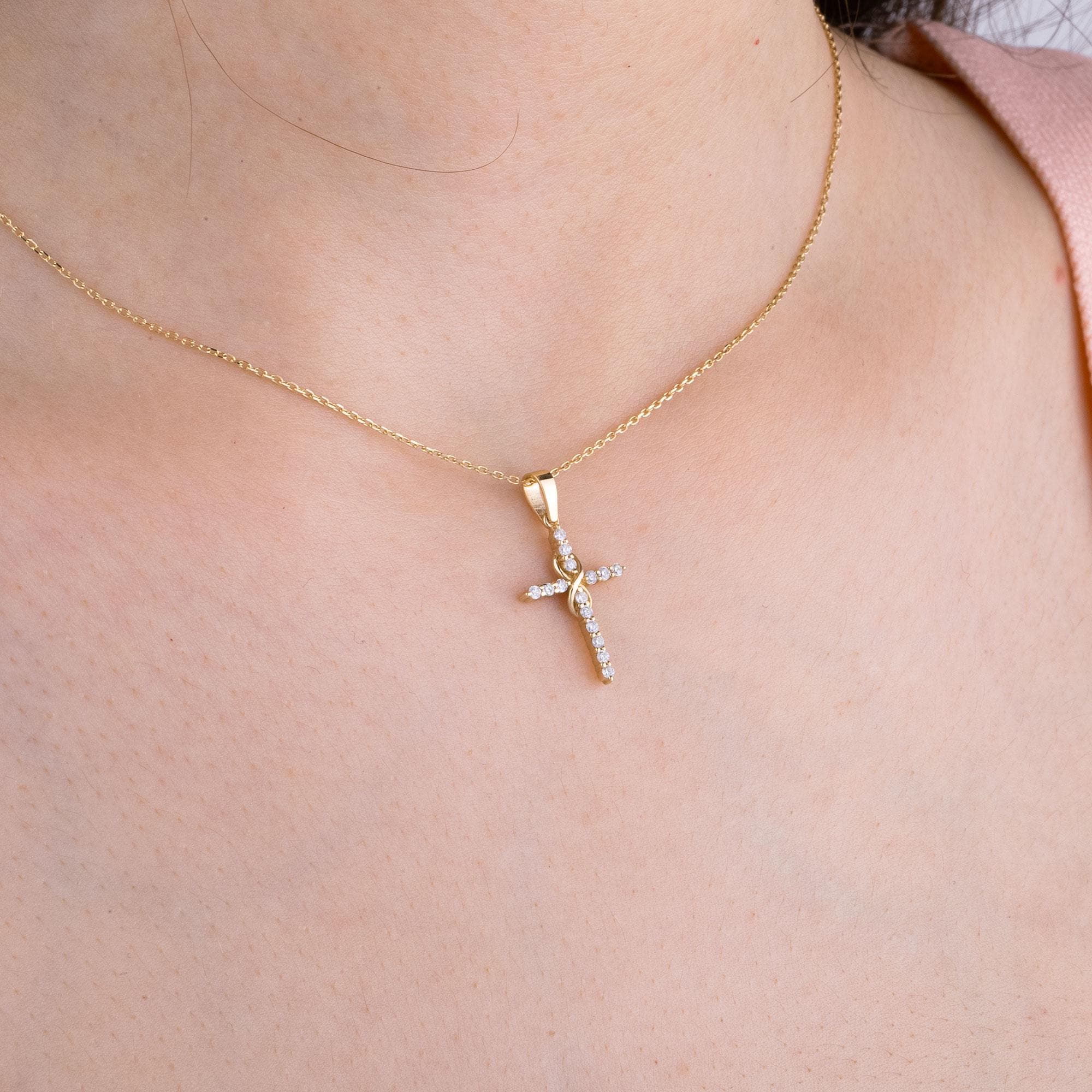 14K Infinity Gold Diamond Cross Necklace – Everlight