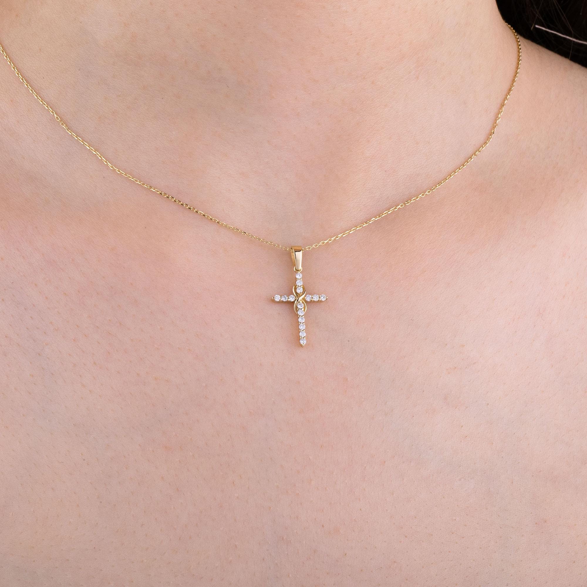 14K Infinity Gold Diamond Cross Necklace – Everlight