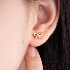 14K Gold Diamond Bow Stud Earrings – Luvienne